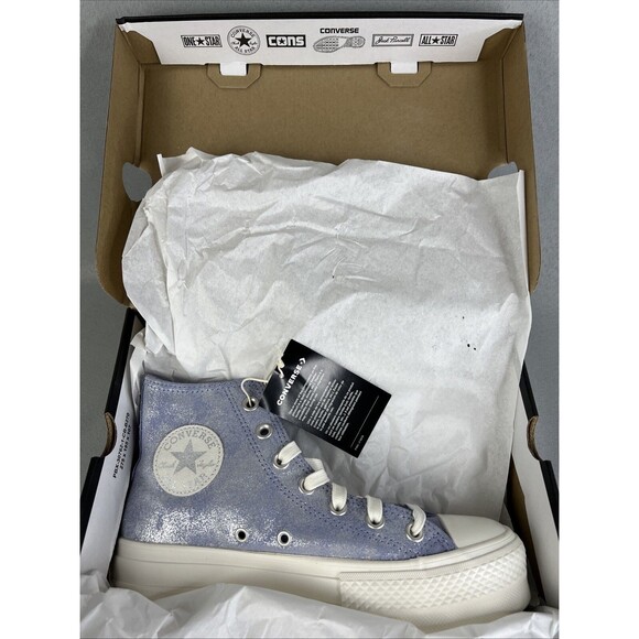 Converse Chuck Taylor All Star Lift Platform Suede Shimmer Womens 7.5 Lilac Shoe - Picture 12 of 13